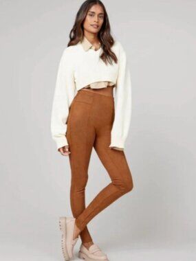 SPANX High Waist Faux Suede Leggings Rich Caramel Small